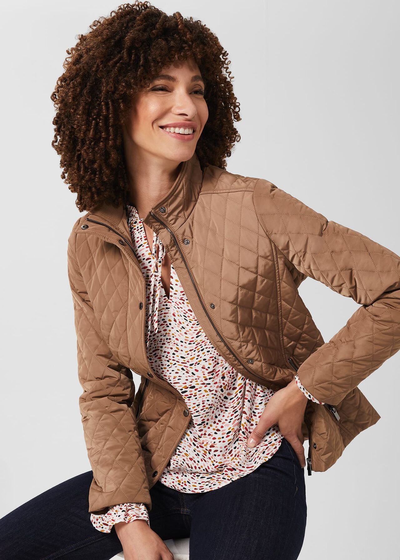 Thandie Quilted Jacket, Camel, hi-res