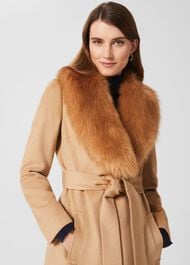 Fleur Wool Coat With Faux Fur Collar, Camel, hi-res