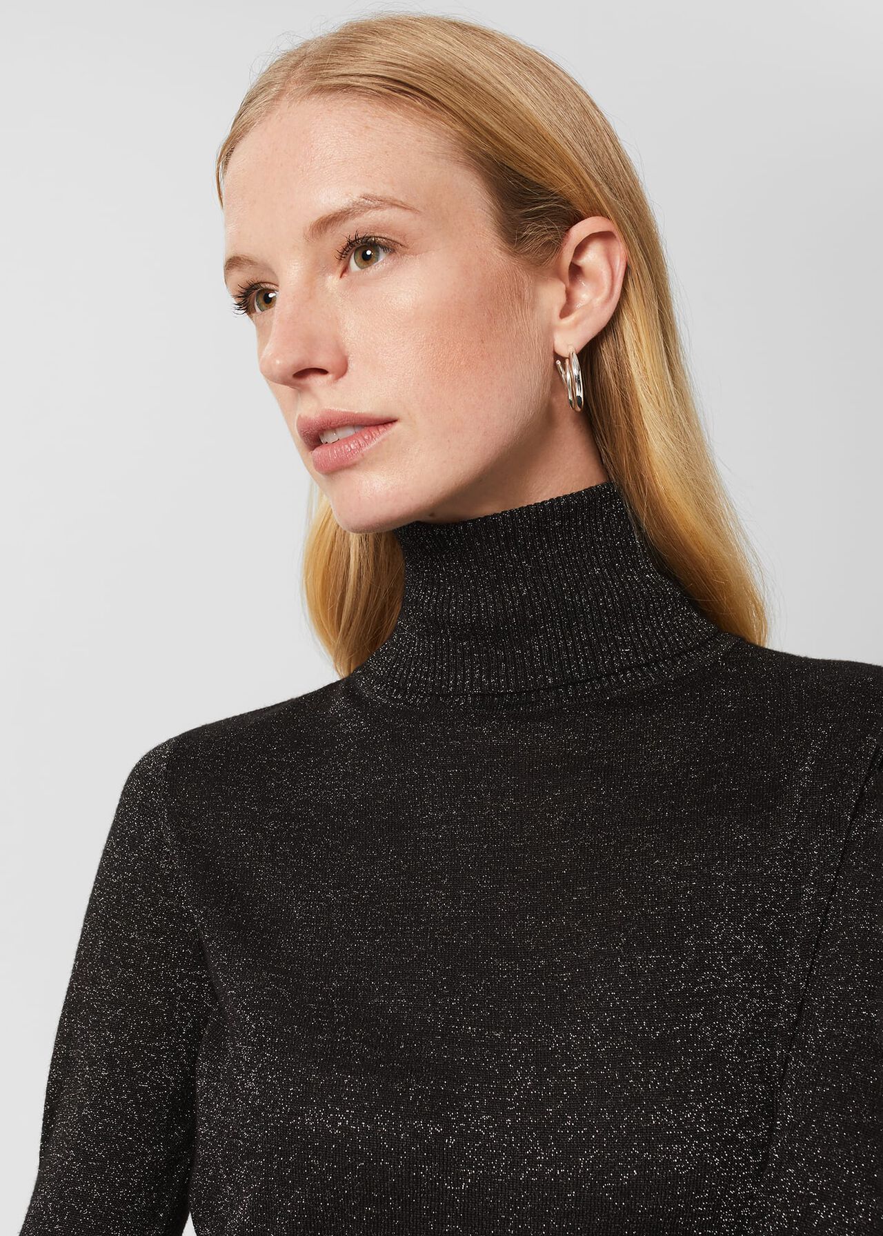 Olive Sparkle Roll Neck Jumper, Black Silver, hi-res