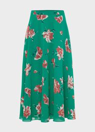 Carly Floral A Line Skirt, Green Multi, hi-res