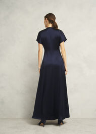 Grace Satin V Neck Maxi Dress, Midnight Navy, hi-res