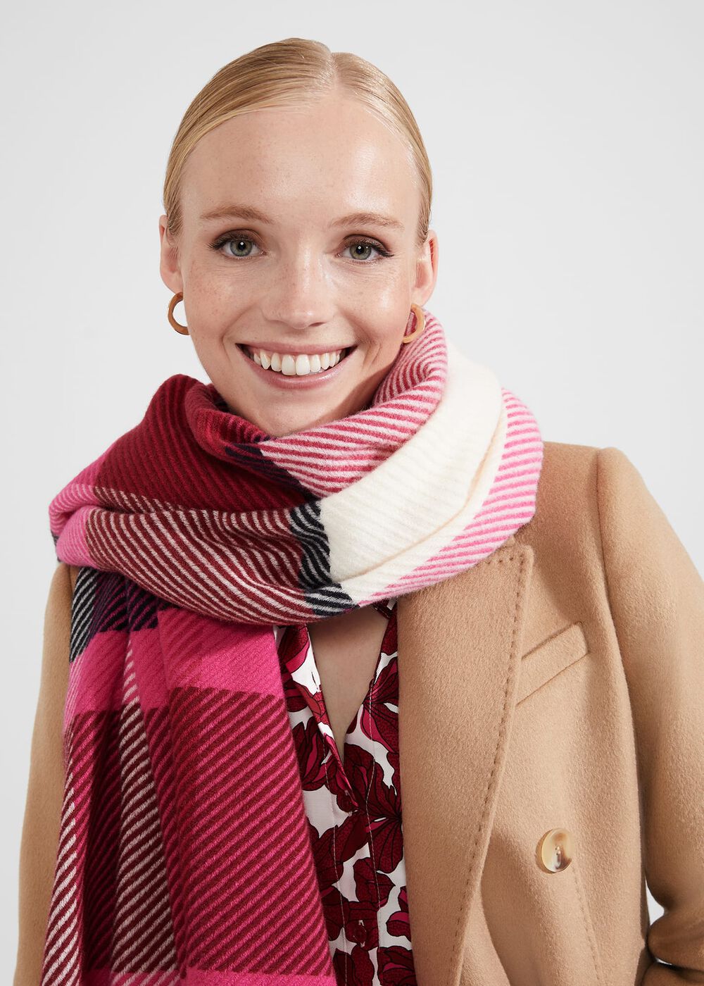 Clare Wool Blend Scarf, Pink Multi, hi-res