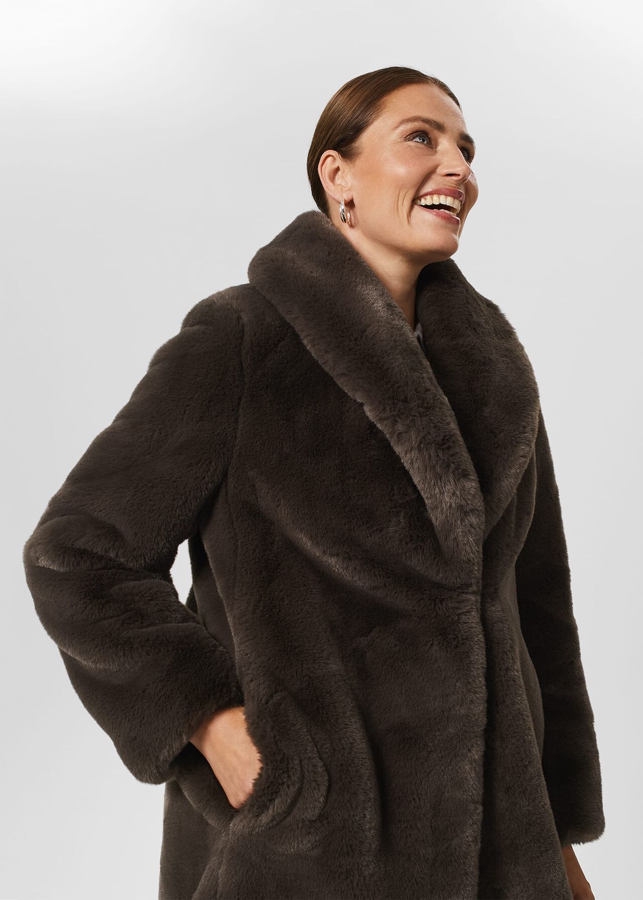 Gabby Faux Fur Coat , Dark Charcoal, hi-res
