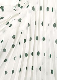 Selena Spot Pleated Dress, Ivory Green, hi-res