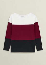 Burgundy Alice Colour Block Crew Neck Knitted Sweater, Beryl Black, hi-res