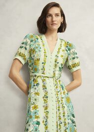 Ince Silk V Neck Floral Dress, Green Multi, hi-res