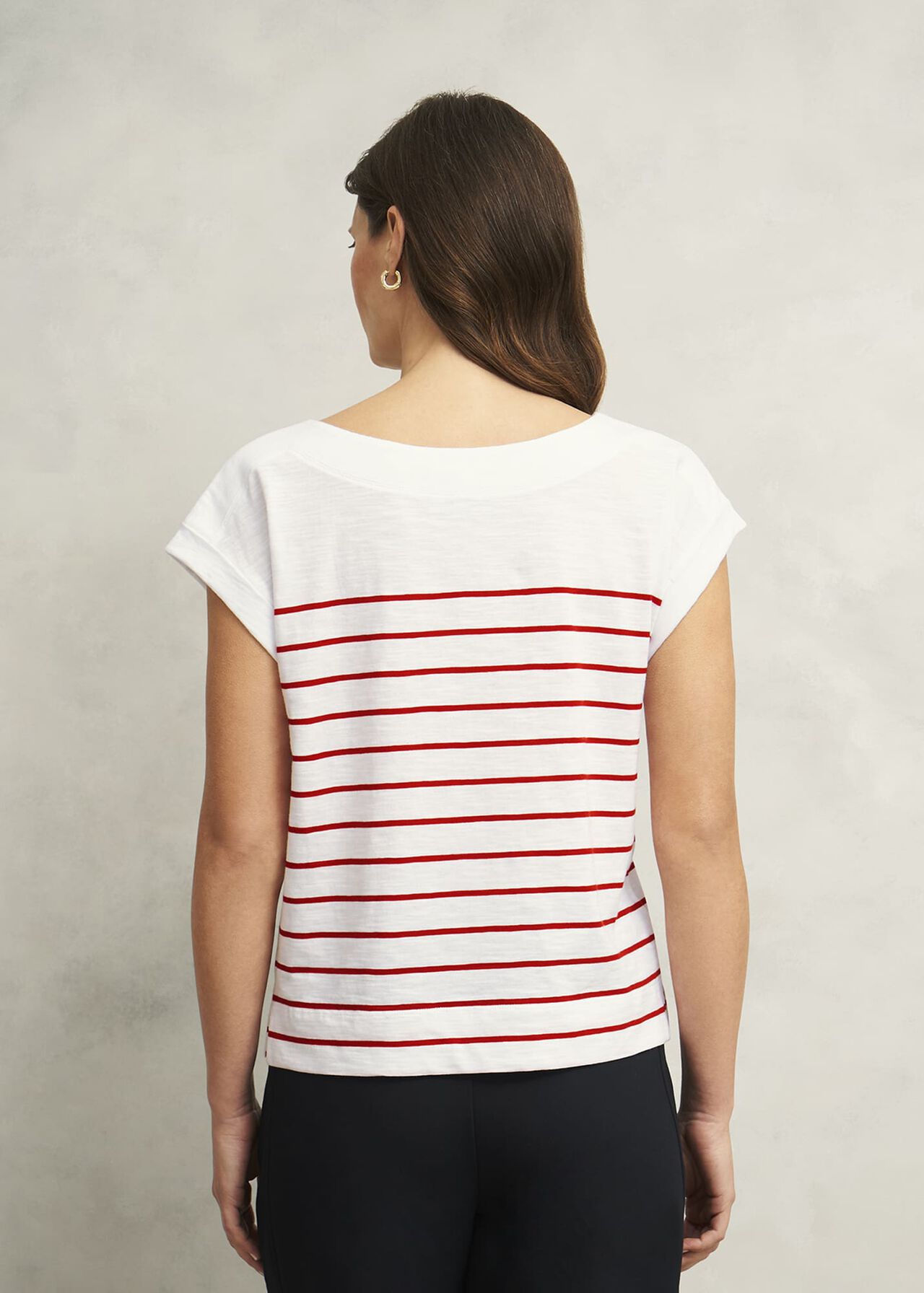 Alycia Cotton Slub Stripe T-Shirt, White Red, hi-res