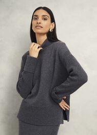 Gaskell Co-ord Wool Cotton Jumper, Dark Grey Marl, hi-res