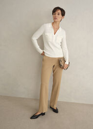 Meredith Ribbed Knitted Shirt, Ivory, hi-res
