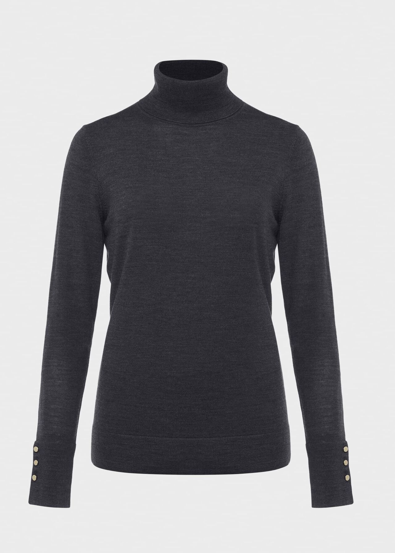 Lara Merino Wool Roll Neck Jumper, Charcoal, hi-res