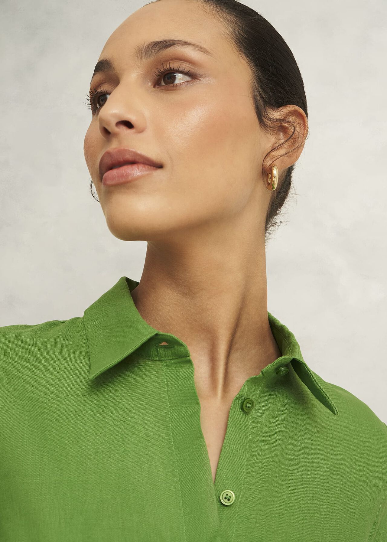 Nita Linen Shirt, Green, hi-res