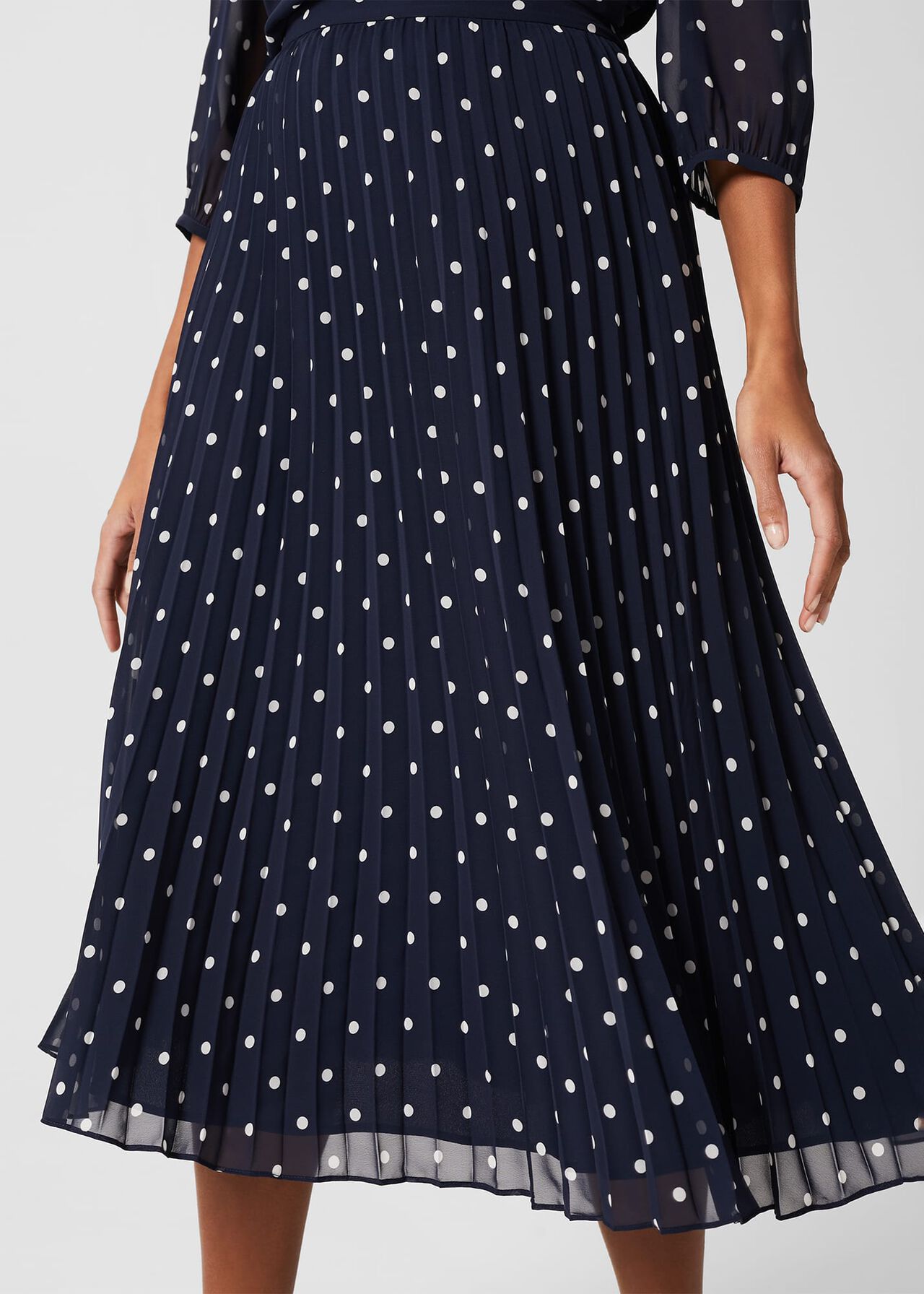 Losie Spot Pleated Skirt, Navy Ivory, hi-res