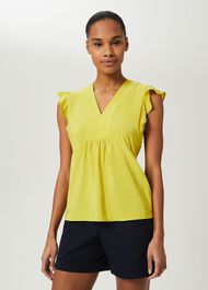 Loren V Neck Top, Yellow, hi-res