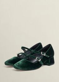 Rosaleen Velvet Heeled Mary Janes, Ponderosa Green, hi-res