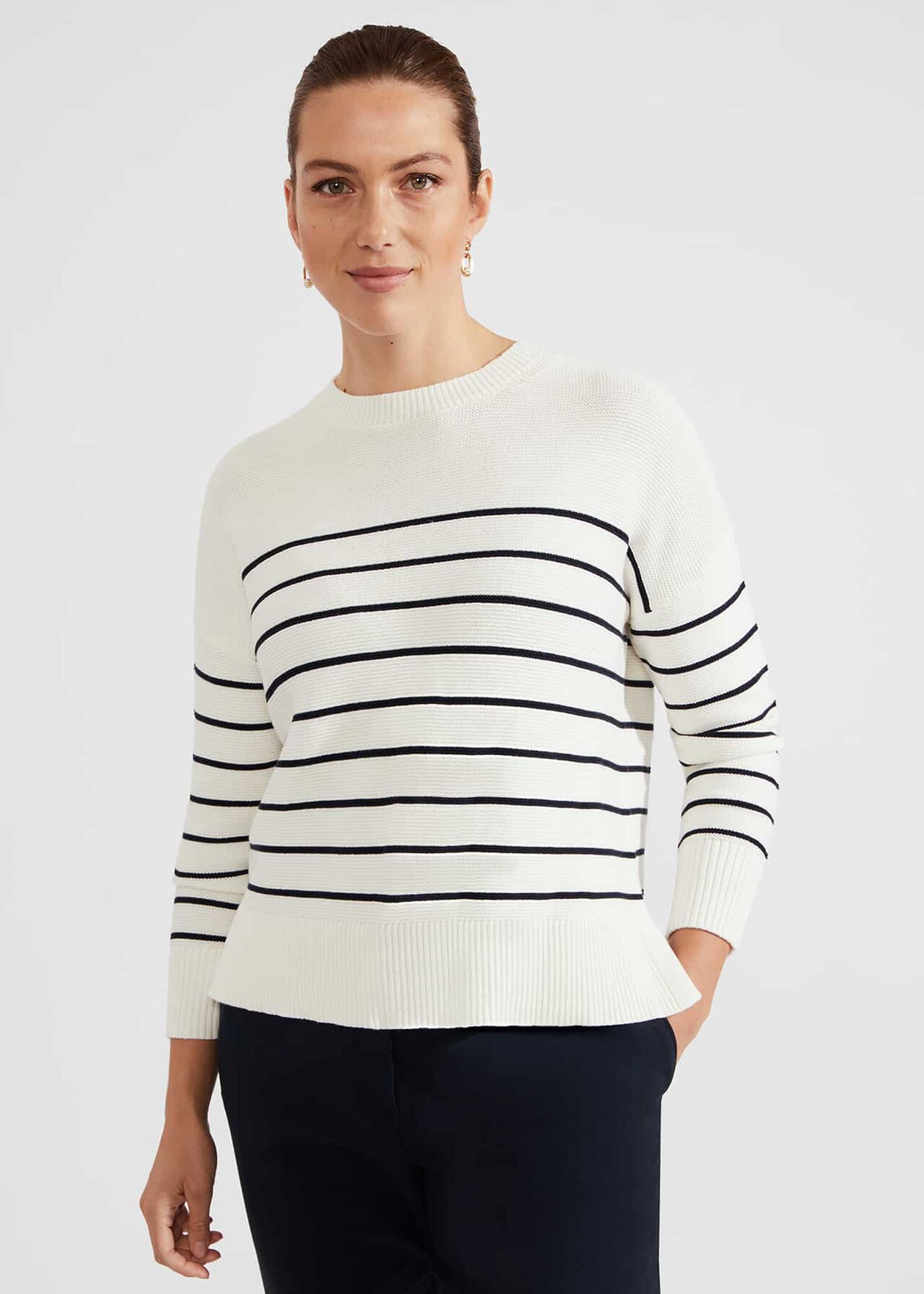 Ruby Cotton Button Jumper, Ivory Navy, hi-res