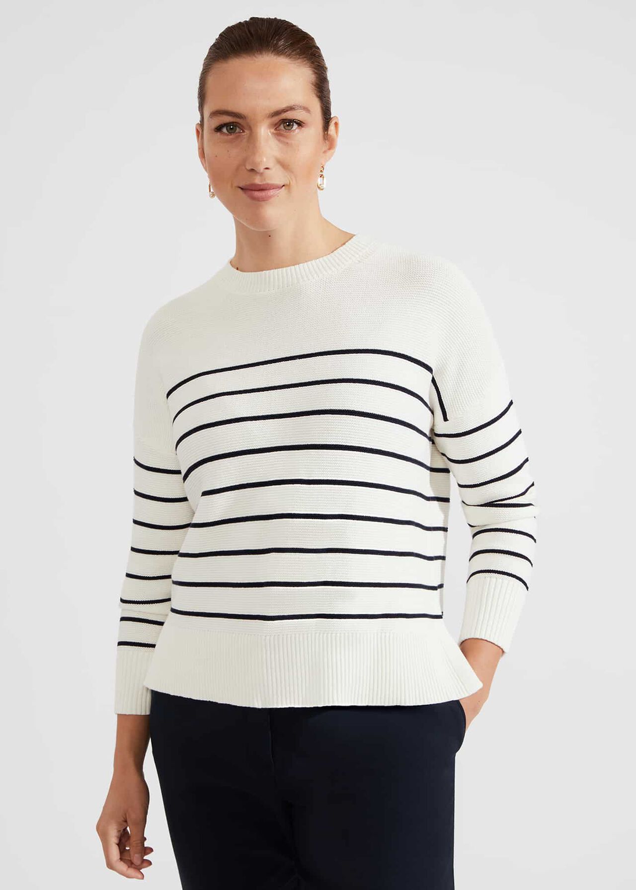 Ruby Cotton Button Sweater, Ivory Navy, hi-res