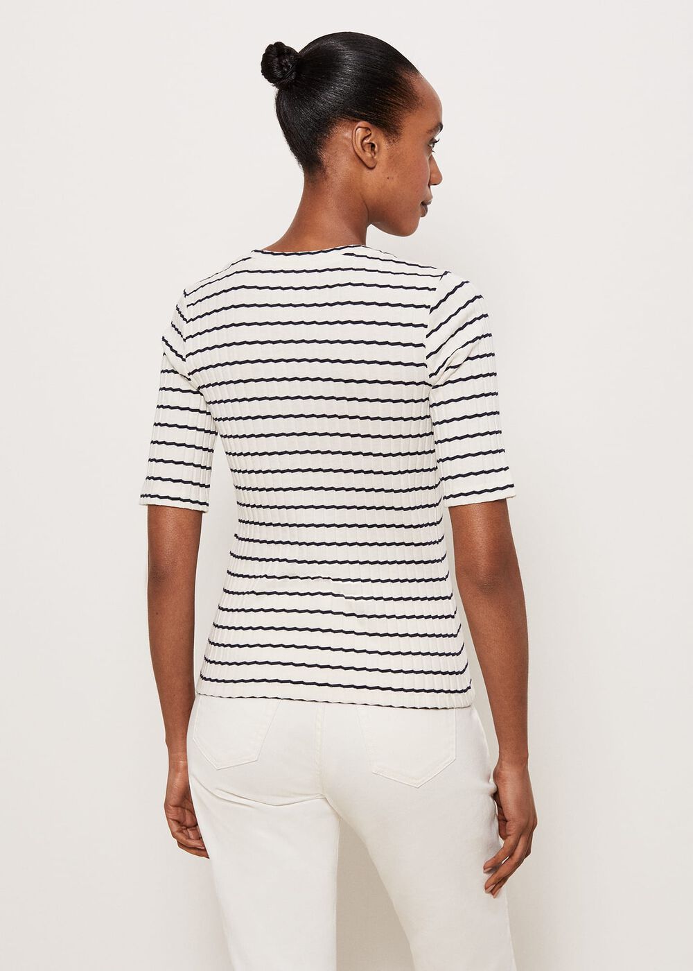 Montagu Ribbed Top, Cream Navy, hi-res