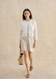 Syon Cotton Crochet Knitted Jacket, Ivory, hi-res