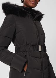 Allie Belted Puffer Jacket, Black, hi-res