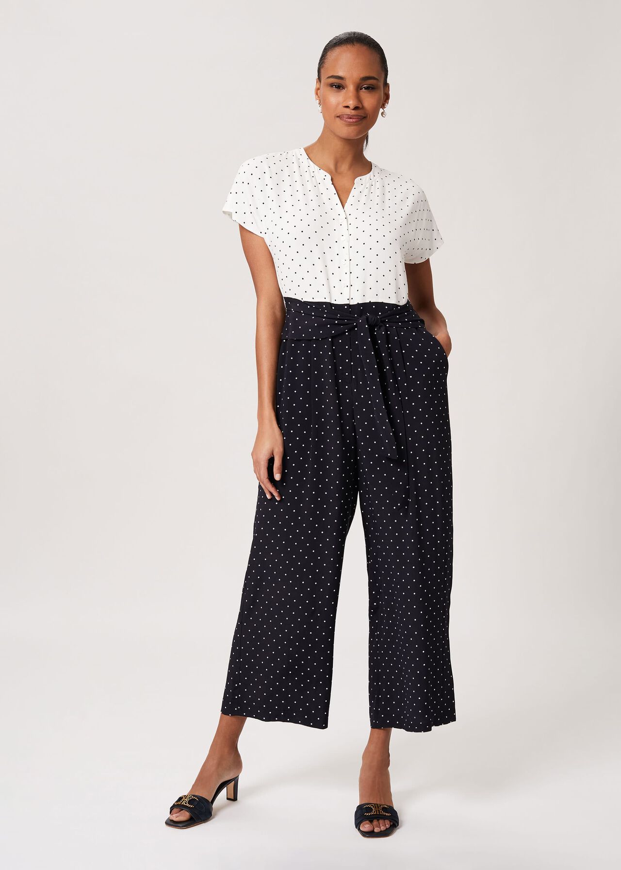 Caitlyn Spot Cropped Jumpsuit, Navy Ivory, hi-res