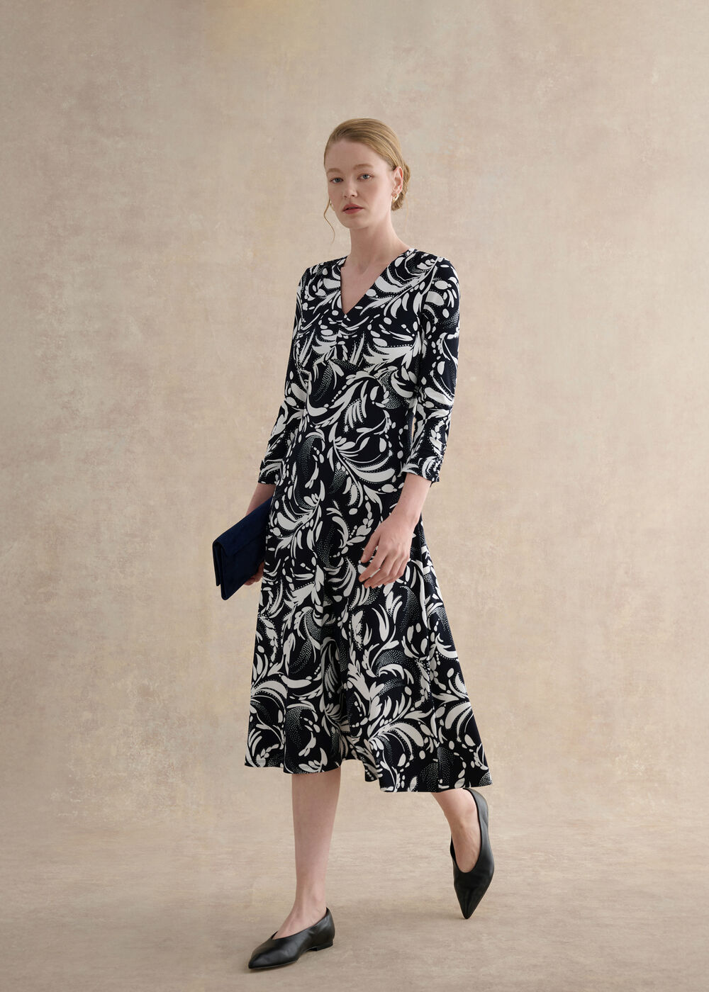 Deborah Jersey Dress, Navy Ivory, hi-res