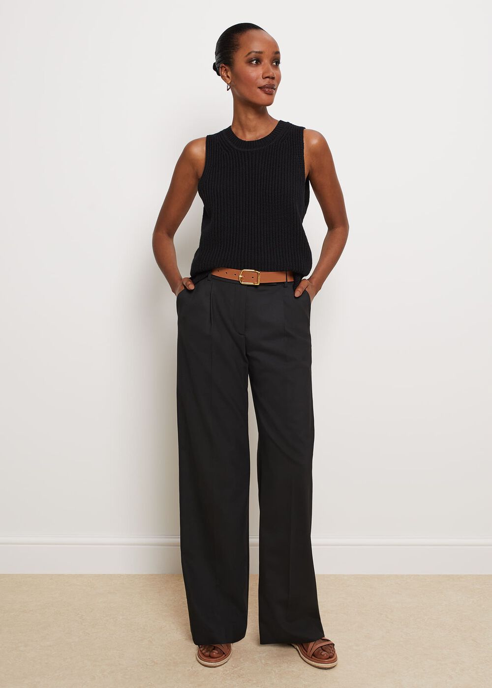 Selborne Cotton Wool Tank, Black, hi-res