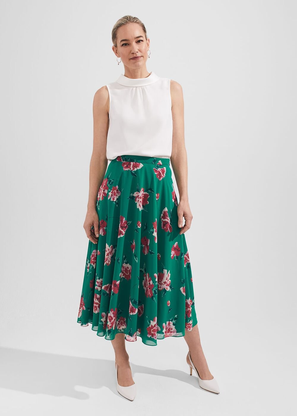 Carly Floral A Line Skirt, Green Multi, hi-res