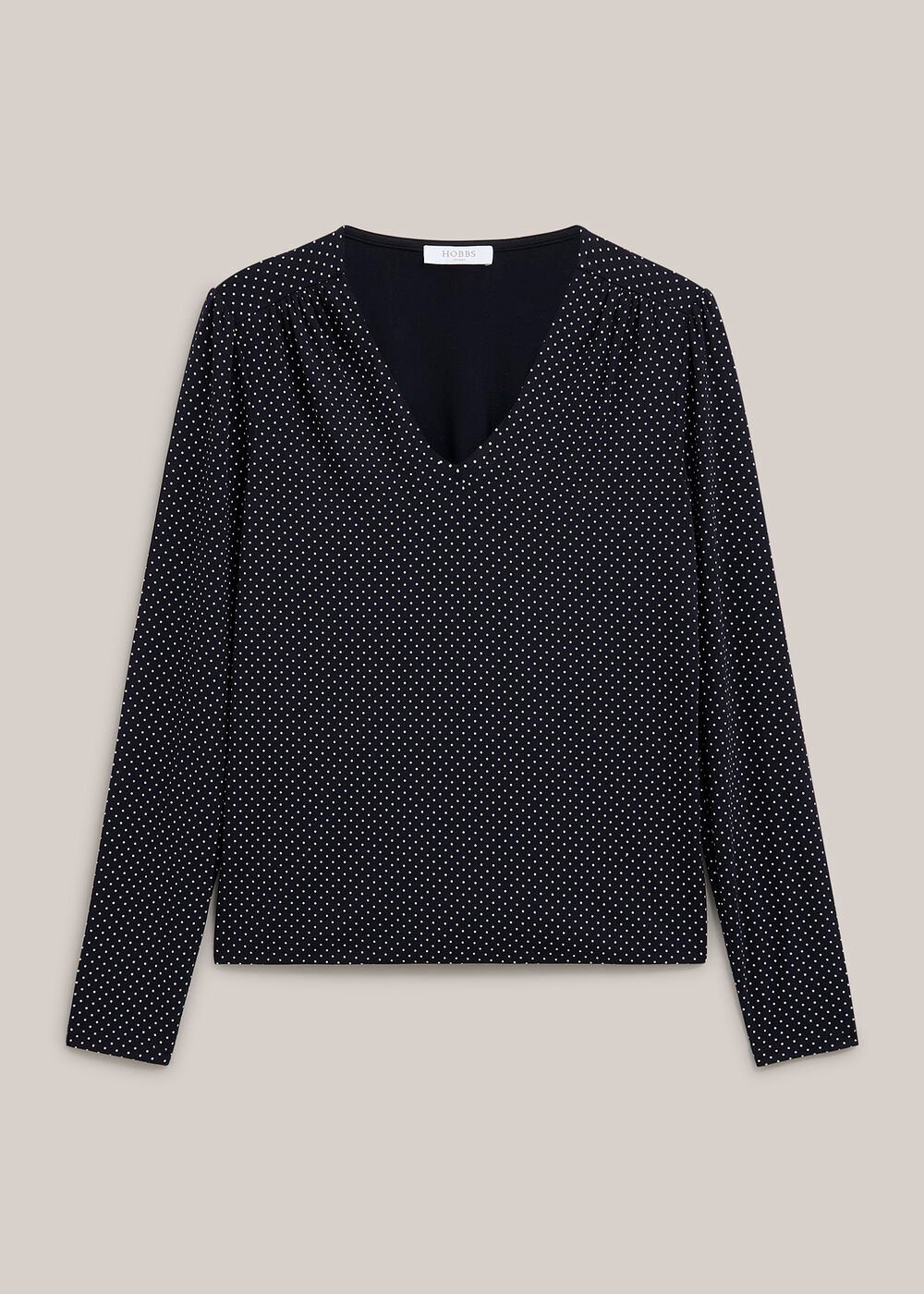 Hannah Printed Polka Dot V Neck Top, Navy Ivory, hi-res