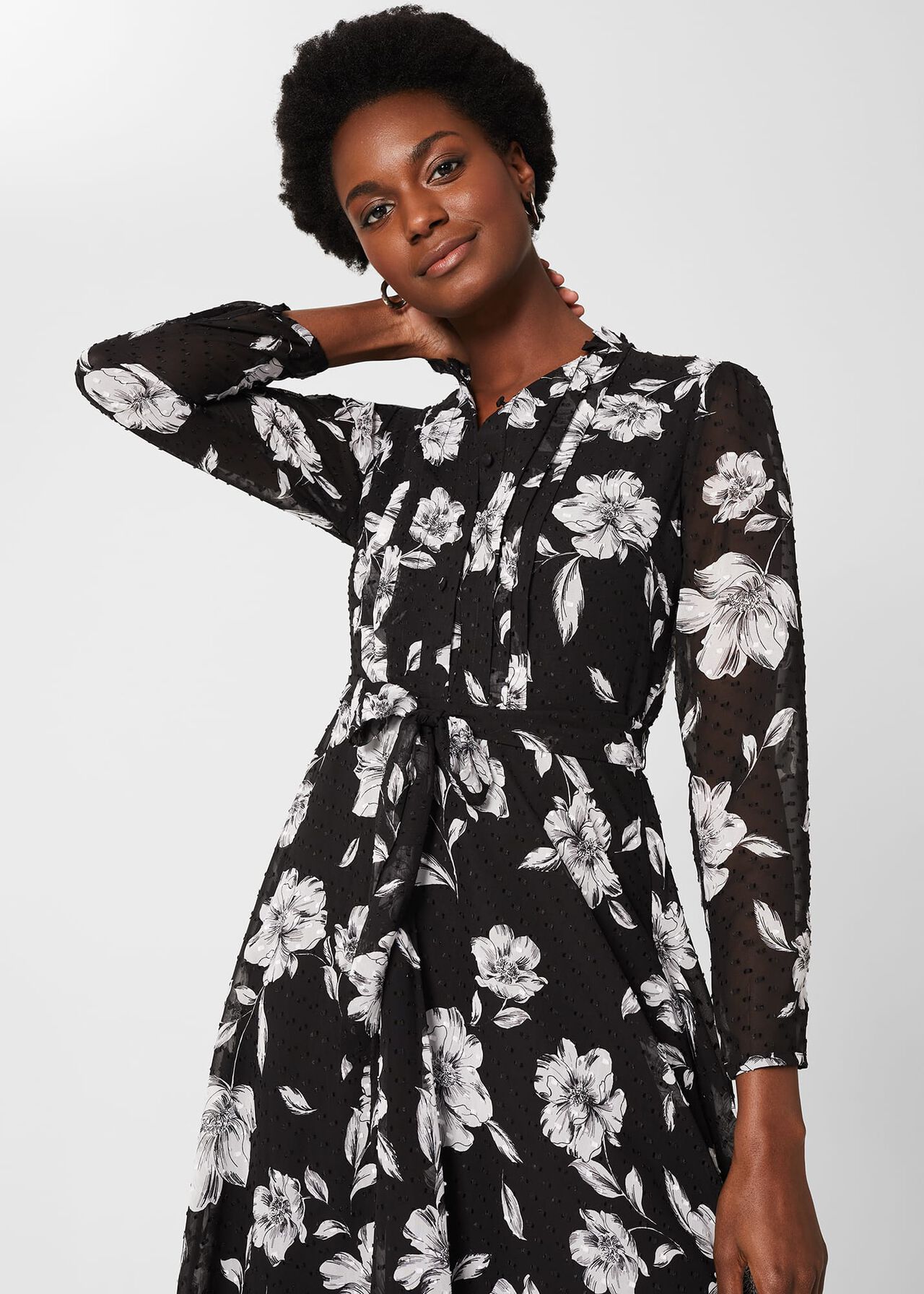 Orla Floral Jacquard Midi Dress, Black Ivory, hi-res