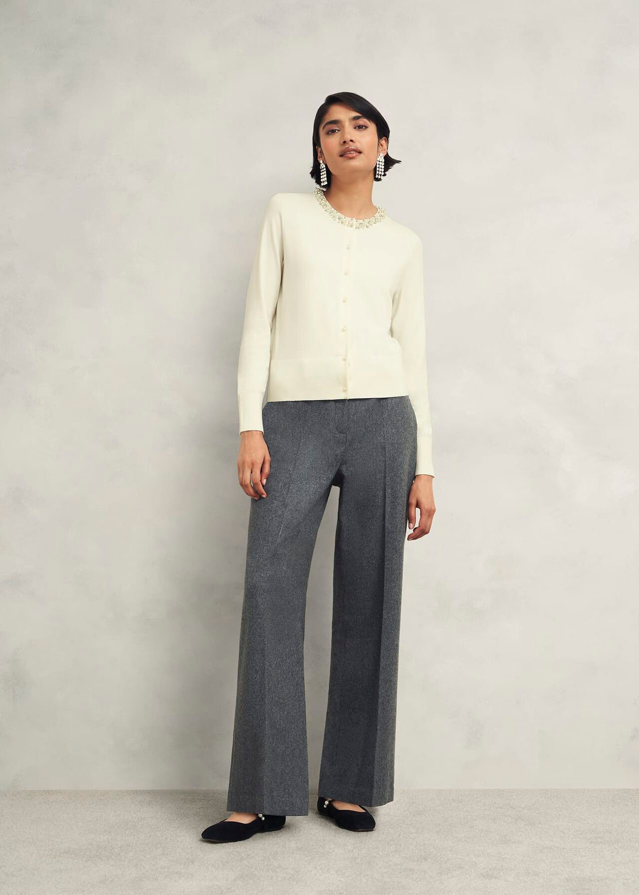 Oakley Beaded Cardigan, Ivory, hi-res