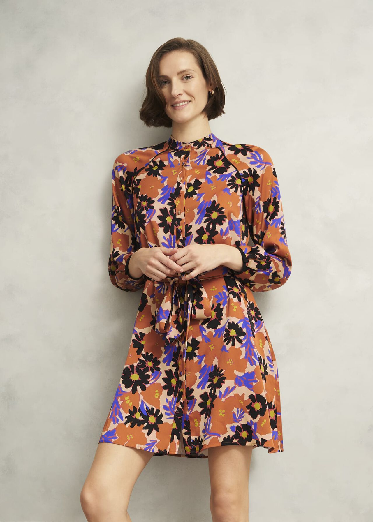 Coworth Floral Tie-Waist Mini Dress, Beige Multi, hi-res