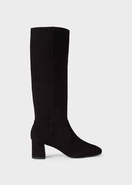Imogen Suede Block Heel Knee Boots, Black, hi-res