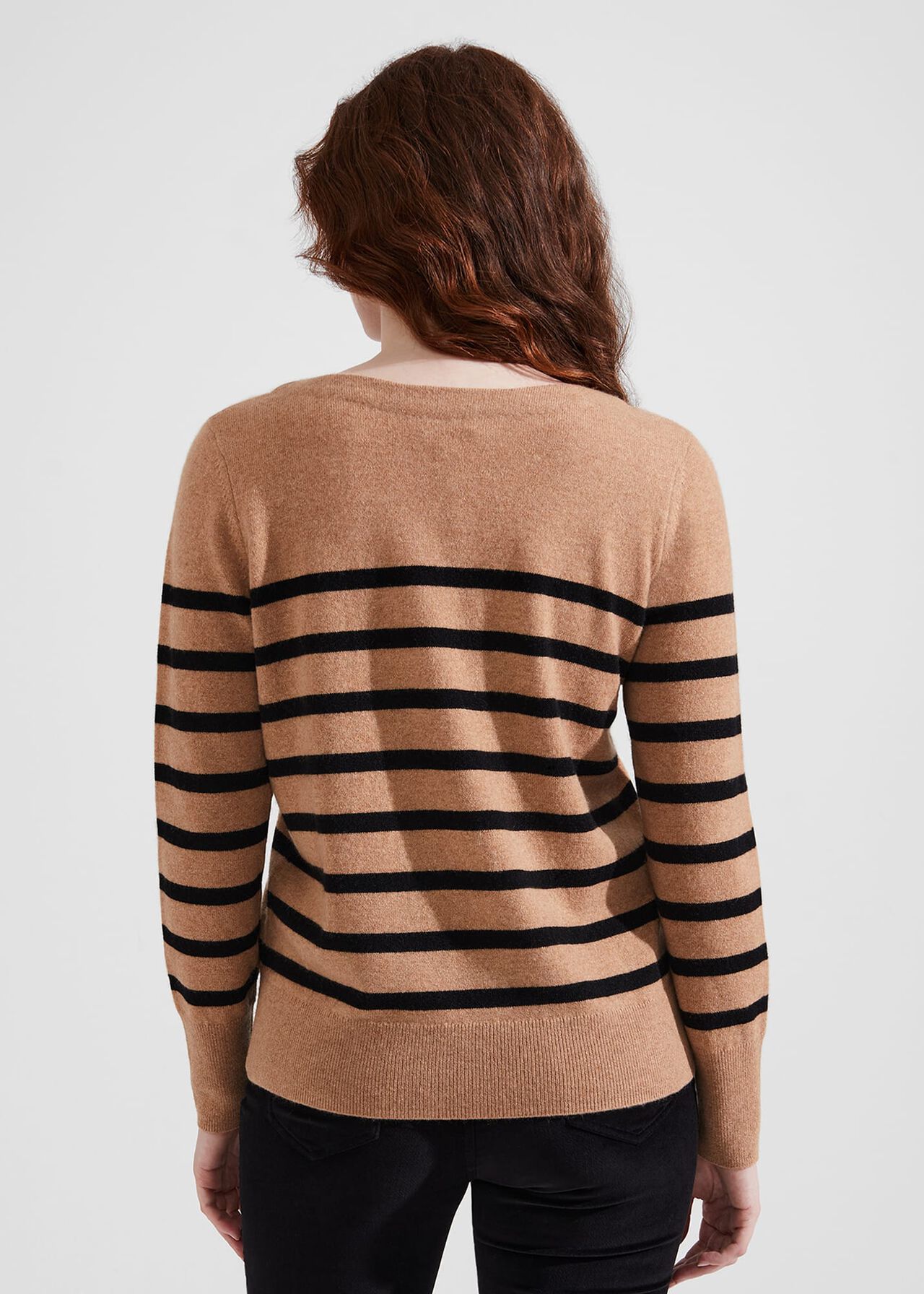 Larina Cashmere Stripe Sweater, Camel Black, hi-res