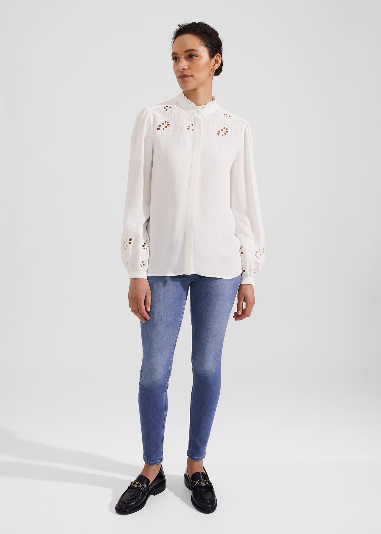 Ada Embroidered Top, Ivory, hi-res
