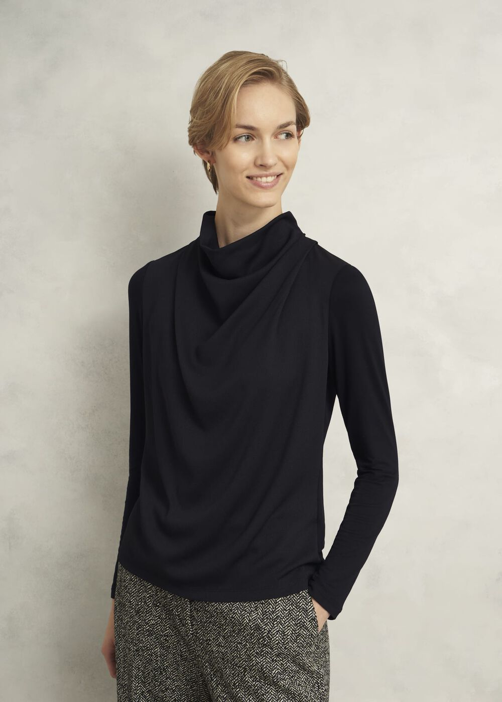 Arielle Cowl Neck Long Sleeve Blouse, Hobbs Navy, hi-res