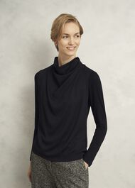 Arielle Cowl Neck Long Sleeve Blouse, Hobbs Navy, hi-res