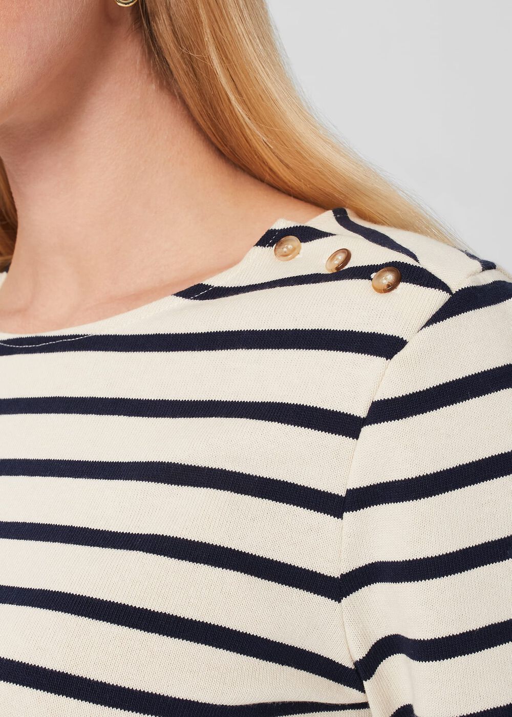 Francesca Cotton Stripe Top, Cream Navy, hi-res