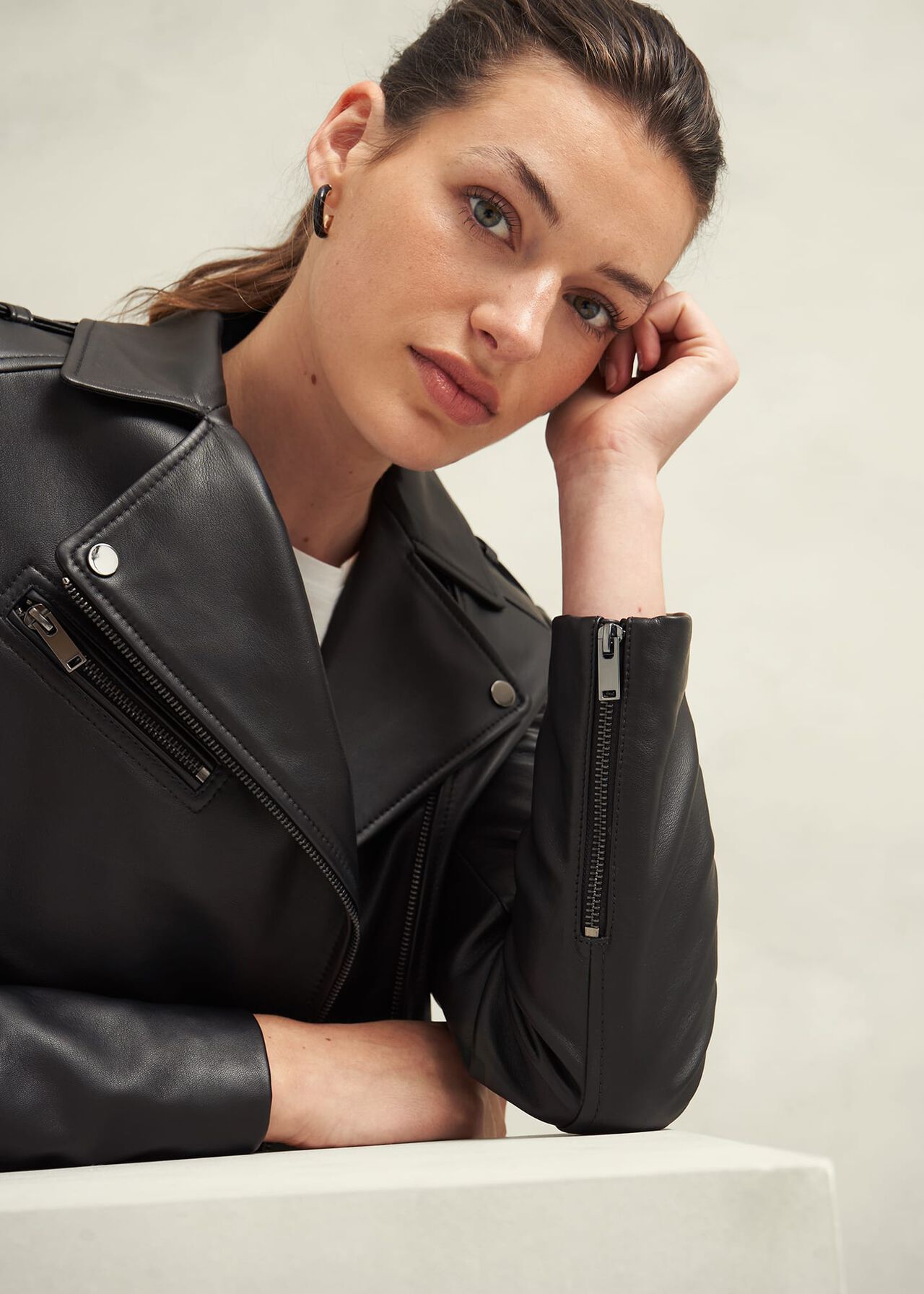 Darby Leather Jacket, Black, hi-res