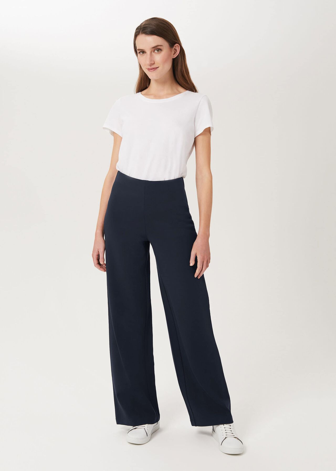 Pippa Jersey Wide Leg Trousers, Navy, hi-res