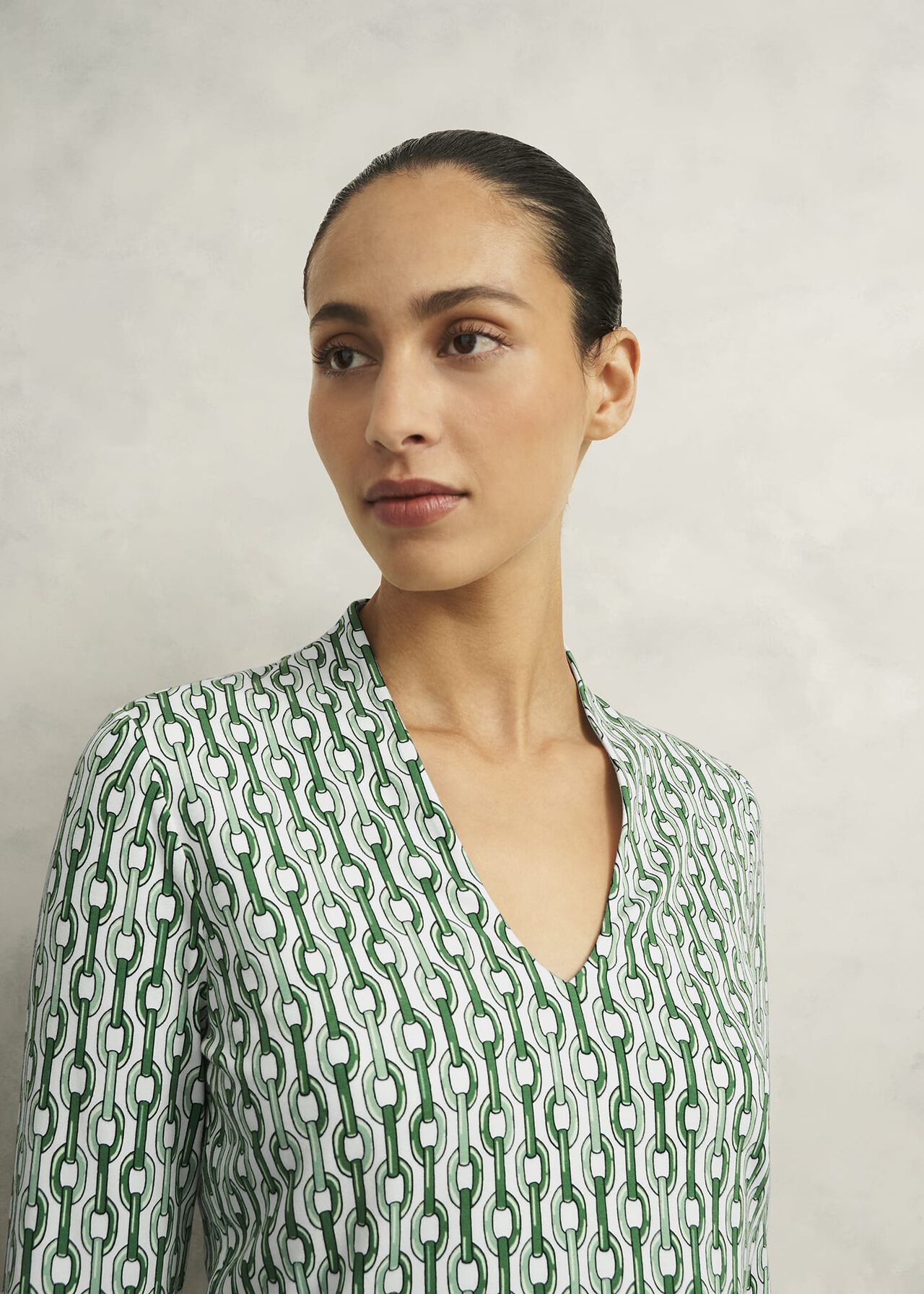 Aimee Printed Top, Green Ivory, hi-res