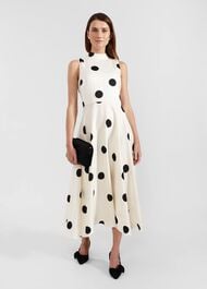 Petite Mia Spot Dress, Cream Black, hi-res