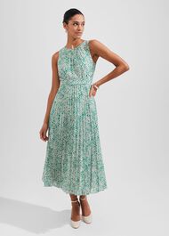 Blythe Pleated Midi Dress, Green Multi, hi-res