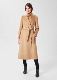 Fleur Wool Coat With Faux Fur Collar, Camel, hi-res