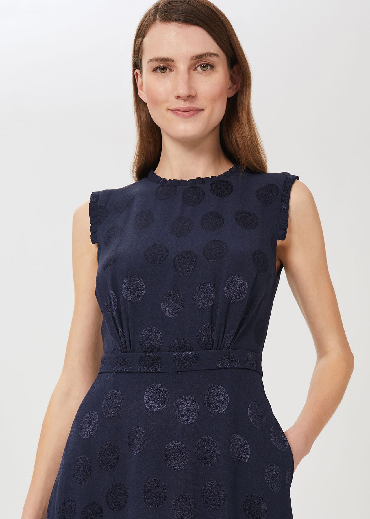 Ashley Jacquard Spot Dress, Midnight, hi-res