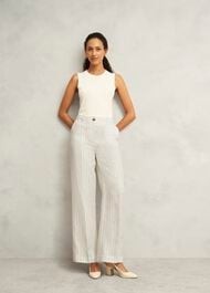 Groombridge Linen Wide Trousers, Ivory Navy, hi-res
