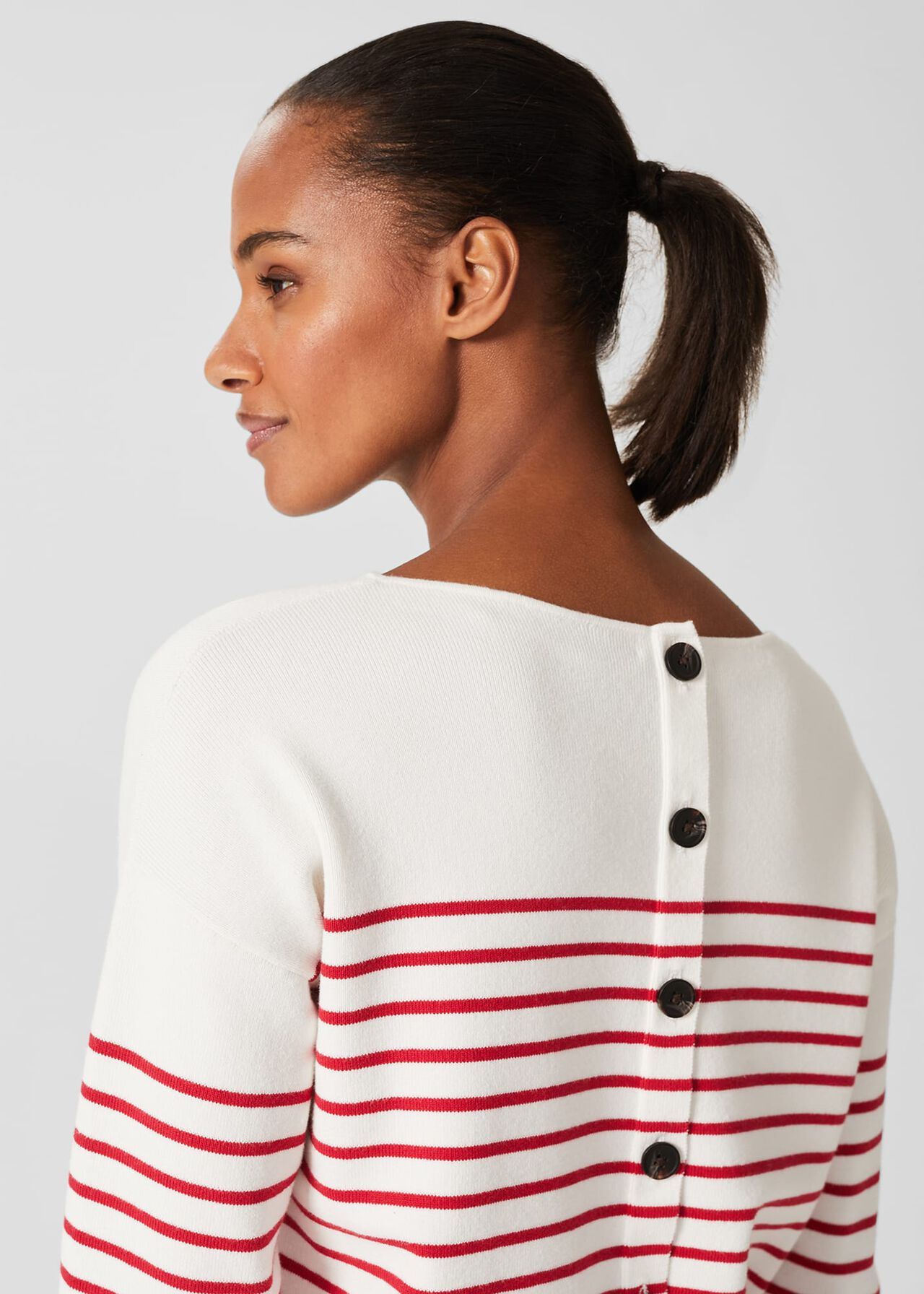 Petra Striped Sweater, Ivory Red, hi-res