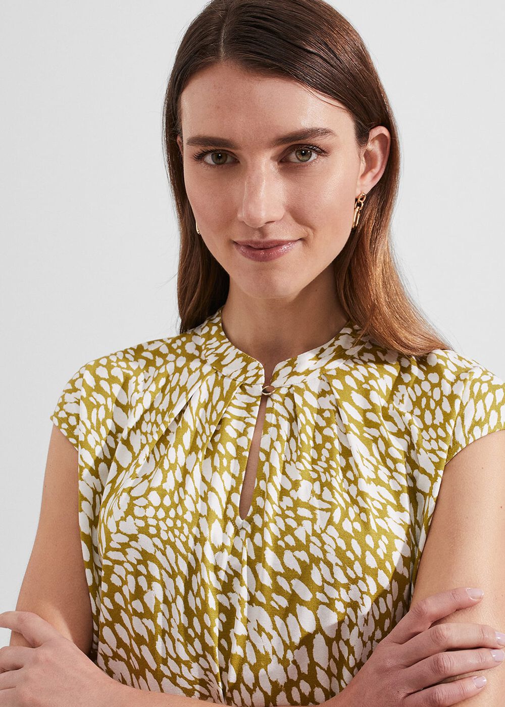 Maeve Printed Top, Olive Ivory, hi-res