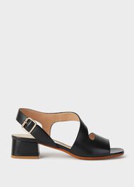 Leather Block Heel Sandals, Navy, hi-res
