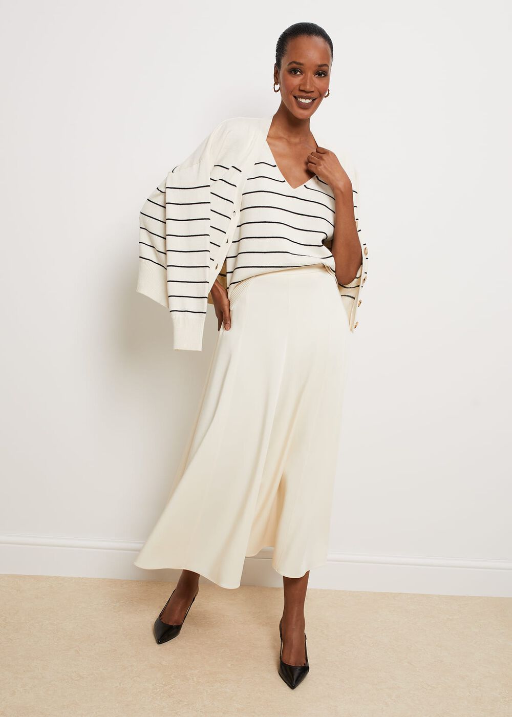 Carleton Cotton Knitted Top, Ivory Black, hi-res