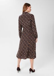 Savannah Belted Fit And Flare Dress , Navy Multi, hi-res
